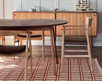 Handwoven Beige Rust Wool Area Rug, Scandinavian Design Geometric Flatweave