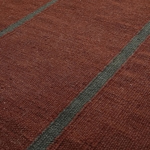 Handwoven Scandinavian Minimalist Modern Wool Rug: Brown & Burgundy Striped Flatweave Area Carpet, Custom Sizes Available