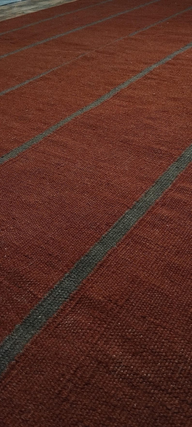 Handwoven Scandinavian Minimalist Modern Wool Rug: Brown & Burgundy Striped Flatweave Area Carpet, Custom Sizes Available