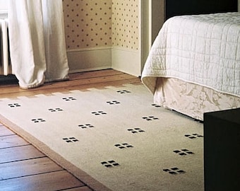 Swedish Inspired Rug, Beige Pink Black Handwoven Scandinavian Wool Rug, Nordic Geometric Carpet for Living Room, Minimalist Bedroom Decor.