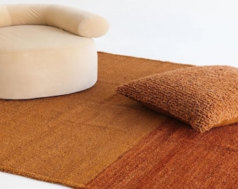 Bespoke scandinavian design rug, Handwoven Flatweave 100% Afghan wool reversible Rust Copper Geometric Minimalist Living Room Entryway