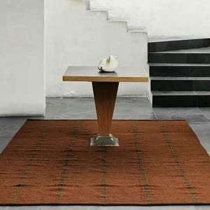 Handwoven Scandinavian Minimalist Modern Wool Rug: Brown & Burgundy Striped Flatweave Area Carpet, Custom Sizes Available
