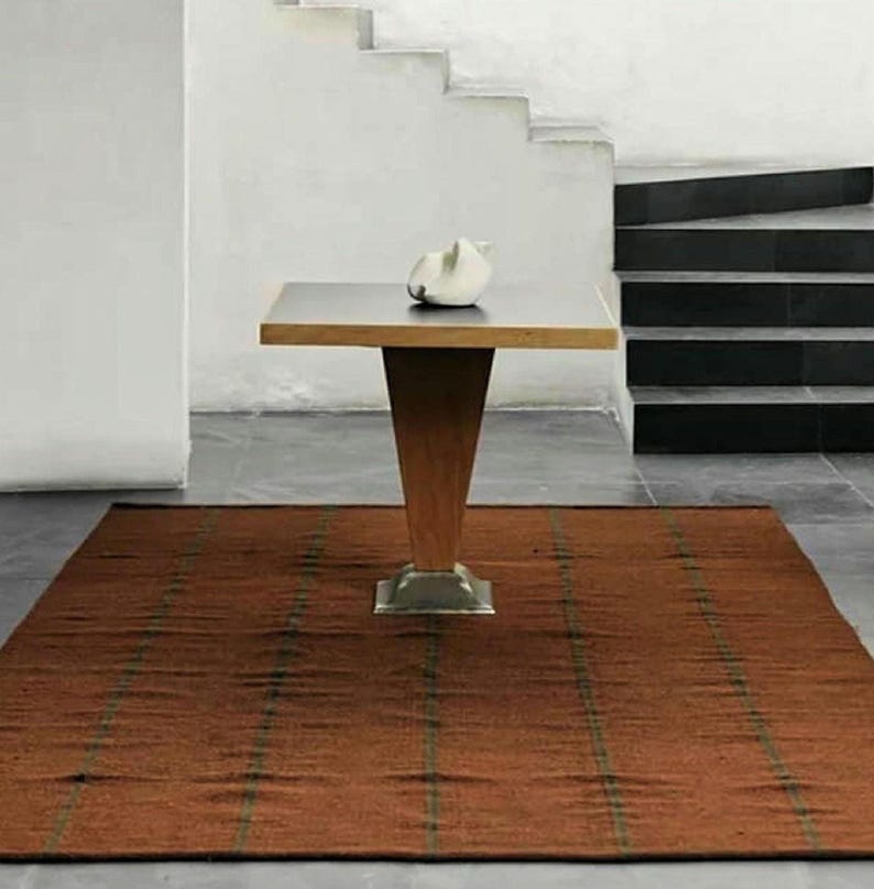 Handwoven Scandinavian Minimalist Modern Wool Rug: Brown & Burgundy Striped Flatweave Area Carpet, Custom Sizes Available