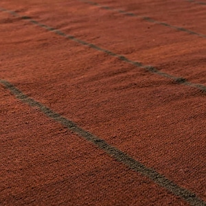 Handwoven Scandinavian Minimalist Modern Wool Rug: Brown & Burgundy Striped Flatweave Area Carpet, Custom Sizes Available