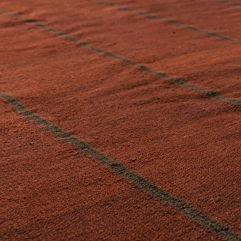 Handwoven Scandinavian Minimalist Modern Wool Rug: Brown & Burgundy Striped Flatweave Area Carpet, Custom Sizes Available