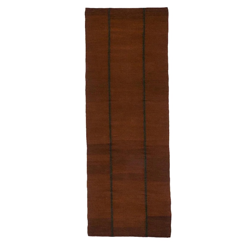 Scandinavian Design Wool Rug. Handwoven Burgundy Brown Striped Minimalist Flat weave. Custom Sizes image 4