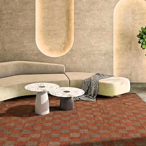 Handwoven Wool Flatweave Rug: Brown Copper Geometric Nordic Carpet