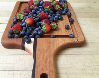 Paddle Cutting Board with Extra Deep Groove and Handle Maple or Cherry American Made in West Virginia Free Shipping