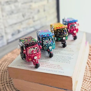 Hand Painted Mini Rickshaw Set: Pakistani Truck Art, South Asian Decor