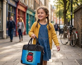 Kunstleder Laptoptasche Handbemalt Beide Seiten - Einzigartige Auto Kunstwerk Aktentasche - Robuste Büro Laptoptasche Geschenkidee