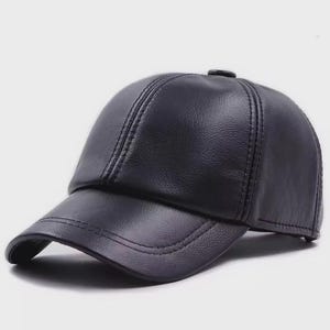 Handmade Black Leather Baseball Cap - Unisex Adjustable Genuine Leather Hat - High Quality Men's & Women's Cap- Vintage Style Dad Hat