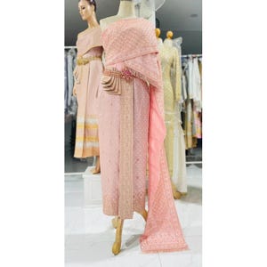 Elegant Thai Chakrapat Dress - Pink Rose Traditional Thai Formal Outfit for Ceremony & Special Events