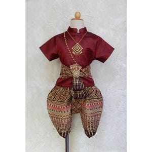 Traditional Thai Boy Outfit Set - &quot;Pee Meun&quot; Inspired | 3-Piece Thai Costume | Kids Short Sleeve Top and Pants Set