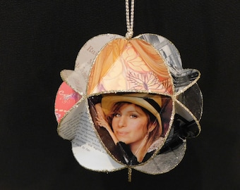 Barbra Streisand Album Cover Ornament Made Of Repurposed Record Jackets - Eco-Friendly Music Decor