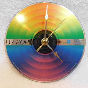 U2 &quot;Pop&quot; CD Clock - Repurposed, Recycled, Eco-Friendly Music Decor