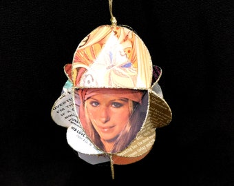 Barbra Streisand Album Cover Ornament Made Of Repurposed Record Jackets - Eco-Friendly Music Decor Upcycled