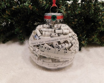 Led Zeppelin Christmas Ornament - Sheet Music In Clear Plastic Bulb - Recycled Music Book