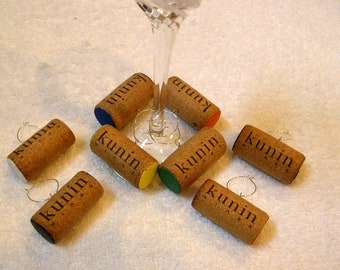 Wine Glass Charms Made From Repurposed Wine Corks - Set of 8 in Gift Box - Eco-Friendly Recycled