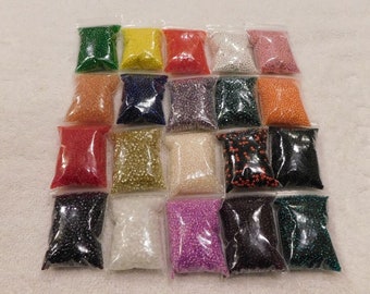 Seed Bead Lot Destash - Over 1 lb Assorted Colors and Sizes Good Quality Tiny Seed Beads - 20 packets