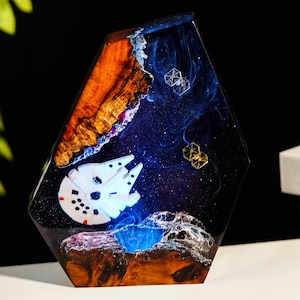 Premium Millennium Falcon & TIE Fighter Resin Lamp – Handmade Star Wars™ Inspired Epoxy Light – Galactic Diorama And Unique Geek Gift