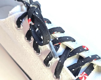 Peppermint shoelaces, Christmas candy footwear accessory, handmade flat cotton laces for sneakers boots shoes, shoestrings gift flawed