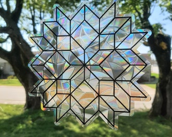 10-inch Quilt Block suncatcher, reusable static cling window decoration, translucent prism film, quilter gift rainbow sticker glass art