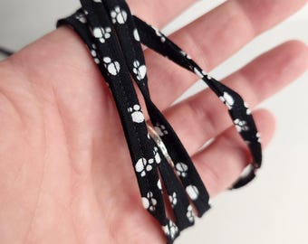 Paw print shoelaces, black goth glam skating accessory, handmade flat cotton laces for sneakers boots shoes, pet paw print gift for mom dad