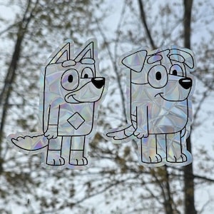 Rusty Jack suncatcher, reusable vinyl window decoration prism static cling vinyl film, bluey Army school friend dog rainbow cling glass art