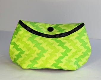 Small Lime cotton wallet, handmade sturdy everyday use, women's purse wallet with flap, lime green zip bag lightweight clutch w/ button snap