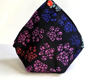 Paw Print bento bag yarn bowl, reusable eco-friendly zero waste dumpling pouch, yarn cake keeper small cotton project bag, storage gift bag