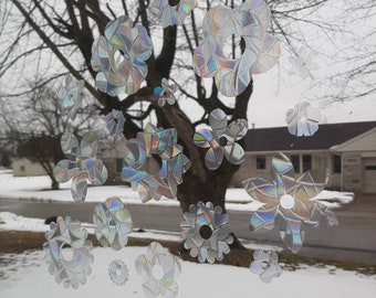 15 flower shape window clings, translucent rainbow sticker, floral window decal decoration, rainbow maker, 15 suncatcher for window, 3 sizes