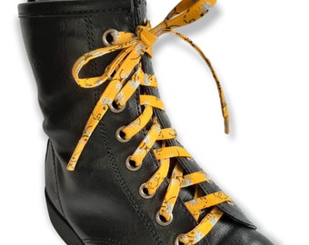Bumble bee shoelaces, yellow shoestrings w/sparkles, walking shoes boots sneakers skating accessory, handmade flat cotton laces for footwear