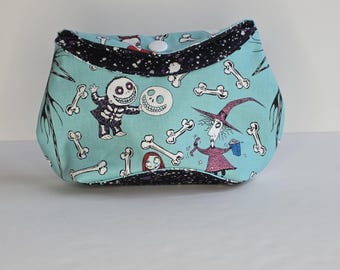 Nightmare before Christmas cotton wallet, handmade sturdy everyday use, women's purse wallet with flap, lightweight clutch w/ button snap