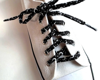 Cresent moon shoelaces, black shoestrings w/moon, shoes boots sneakers, goth glam skating accessory, handmade flat cotton laces for footwear