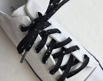 Black shooting stars Glow-in-the-dark shoelaces, shoes boots sneakers, derby skating accessory, magical handmade flat cotton footwear laces