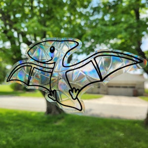 Dinosaur suncatcher set, reusable static cling window decoration, translucent prism film, 6 dinosaur friends set rainbow sticker glass art Pterodactyl