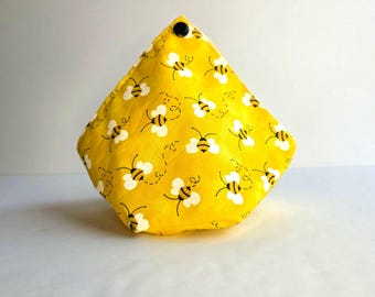 Bumble bee bento bag yarn bowl, reusable eco-friendly zero waste dumpling pouch yarn cake keeper, small cotton project bag storage gift bag