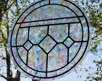 Bedroom stain glass window suncatcher, reusable static cling window decoration, translucent prism film, BlueyBingo rainbow sticker glass art