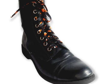 Thin Candy corn shoelaces, spooky Halloween goth glam shoestrings, skating footwear accessory, handmade flat cotton laces for sneakers boots
