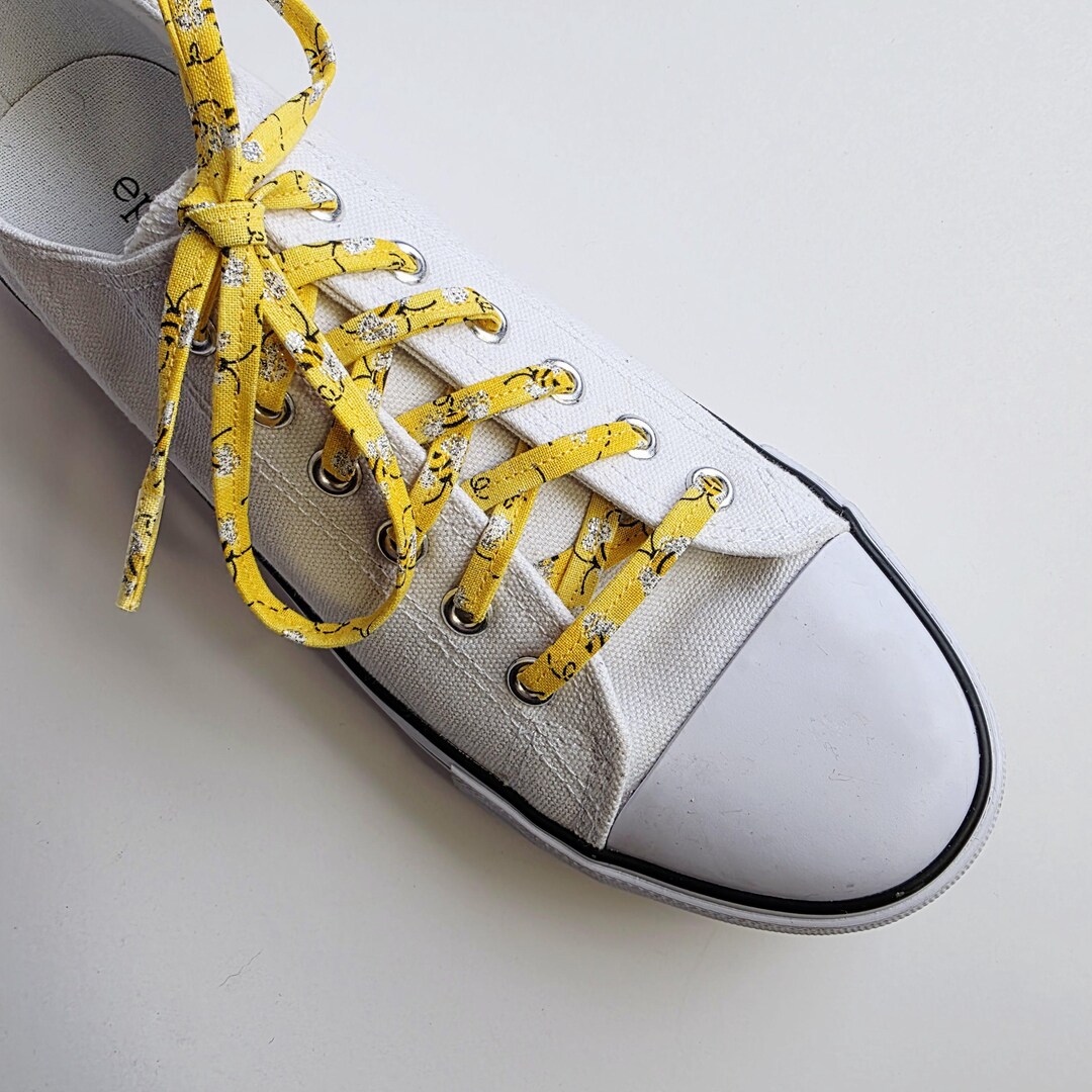 Lacets bourdons, lacets jaunes avec paillettes, chaussures de marche,  bottes, baskets, accessoire de patinage, lacets plats en coton faits main  pour