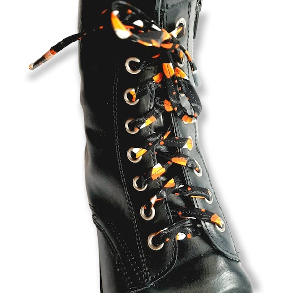 Thick Candy corn shoelaces, spooky Halloween goth glam shoestrings, skating footwear accessory, handmade flat cotton laces for sneaker boots