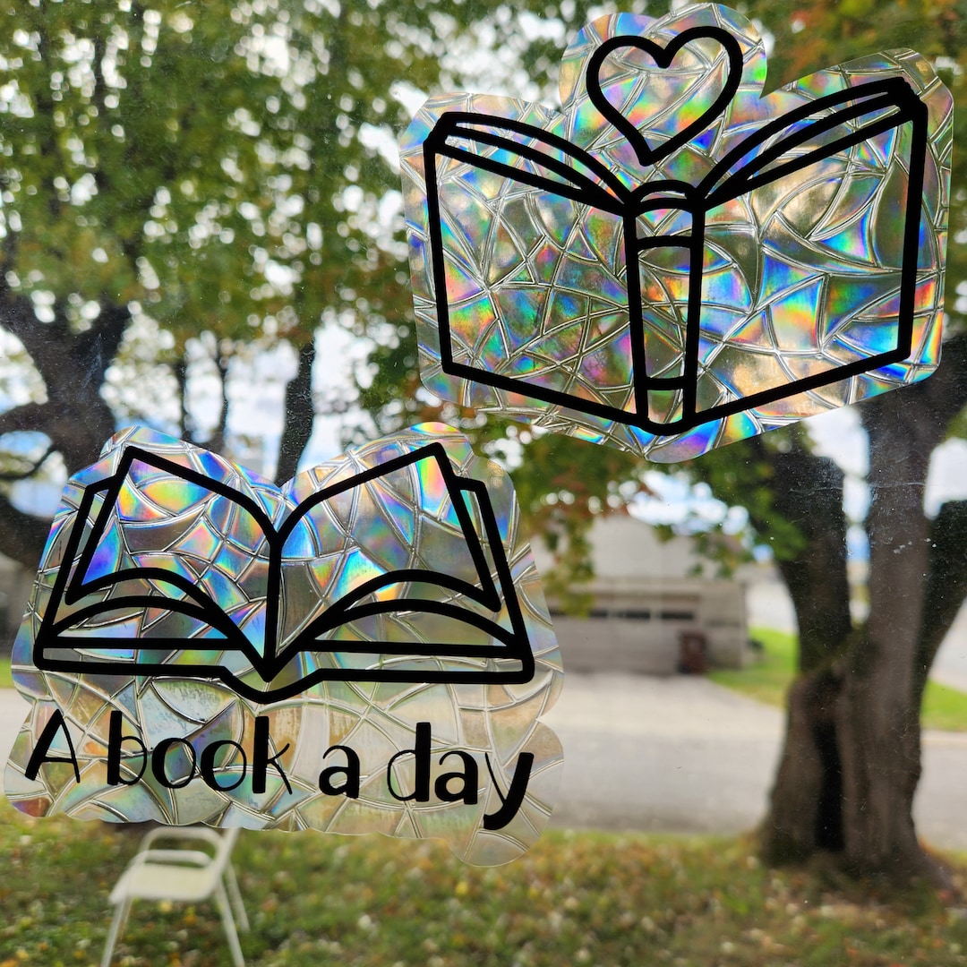 Book Lover Suncatcher, Reusable Translucent Window Decoration, Holographic Prism Static Cling