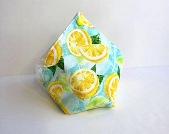 Lemon yellow bento bag yarn bowl, reusable eco-friendly zero waste dumpling pouch yarn cake keeper, small cotton project bag, storage gift