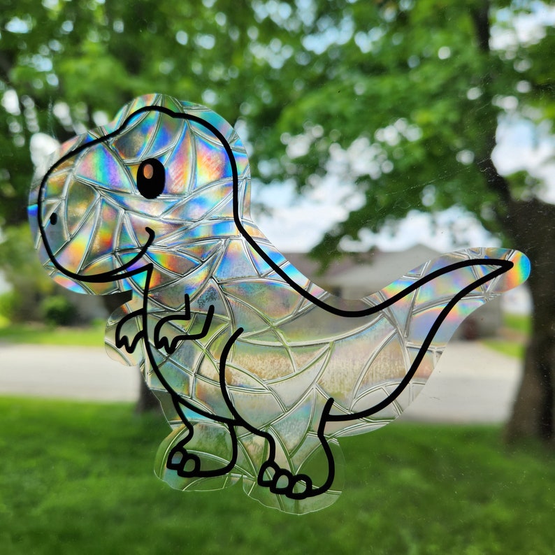 Dinosaur suncatcher set, reusable static cling window decoration, translucent prism film, 6 dinosaur friends set rainbow sticker glass art T-Rex