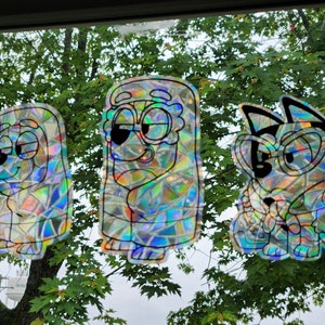 Grannies suncatcher, reusable vinyl window decoration prism static cling vinyl film, Janet Rita Grouchy grannie rainbow cling faux glass art