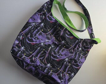 Green villain hobo bag with pockets, reversible crossbody hippie slouchy purse, large funky sling tote bag, roomy cross body shoulder bag