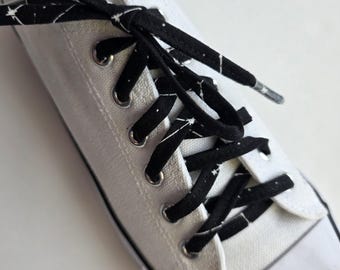 Black constellation Glow-in-the-dark shoelaces, shoes boots sneakers, derby skating accessory, magical handmade flat cotton footwear laces