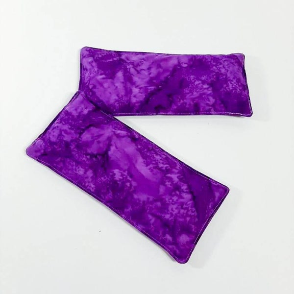 Microwave Hot/Cold Therapy Eye Pillow, Stress Tension Sinus Migraine Relief Rice Pack, Soothing Unscented Rice Bag, Purple Yoga Compress