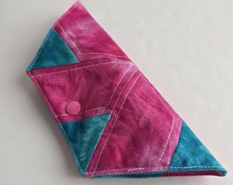 Pink teal quilted hexagon sunglasses case, single snap glasses pouch, geometric eyeglasses case, eyewear accessory, gifts for her them him