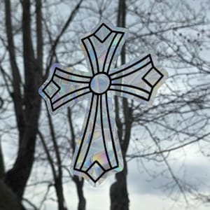 Gothic layer Cross suncatcher, reusable static cling window decor, translucent prism window film decorative cross rainbow sticker glass art